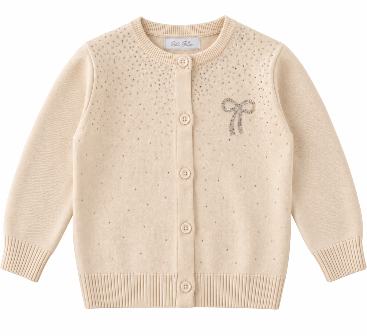 Cardigan Bambina con Strass e Fiocco