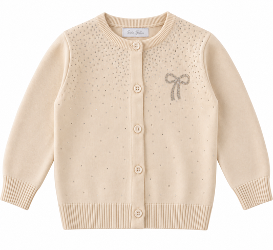 Cardigan Bambina con Strass e Fiocco