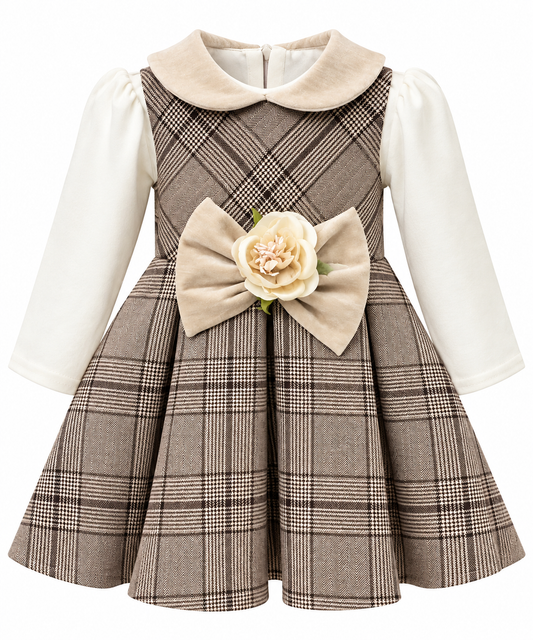 Vestito Bambina Scozzese con Fiocco e Fiore