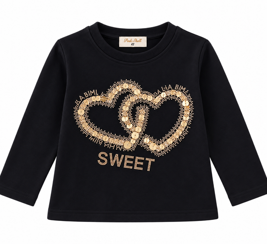 Maglia Bambina con Cuori Gioiello e Scritta “SWEET”