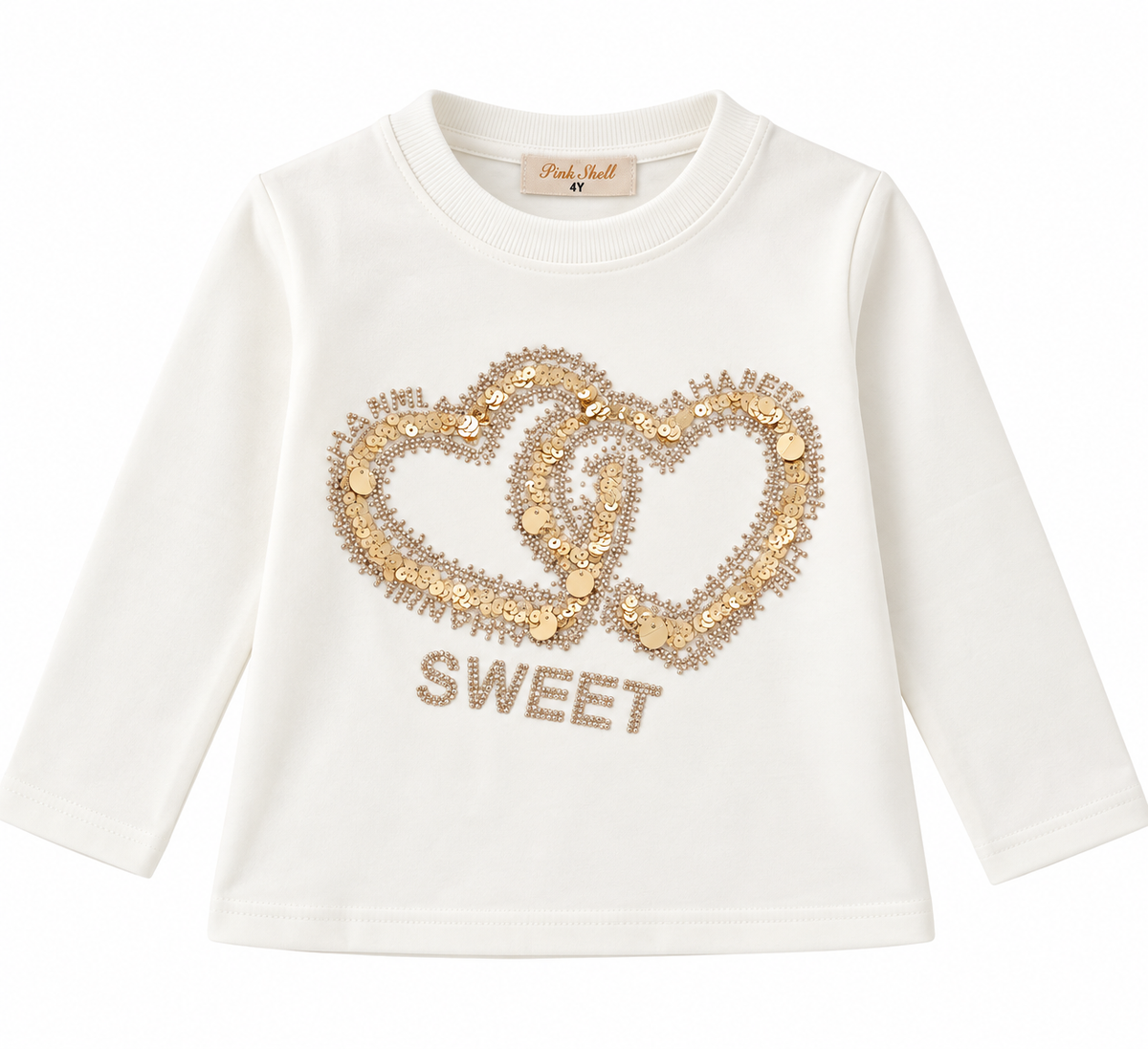 Maglia Bambina con Cuori Gioiello e Scritta “SWEET”