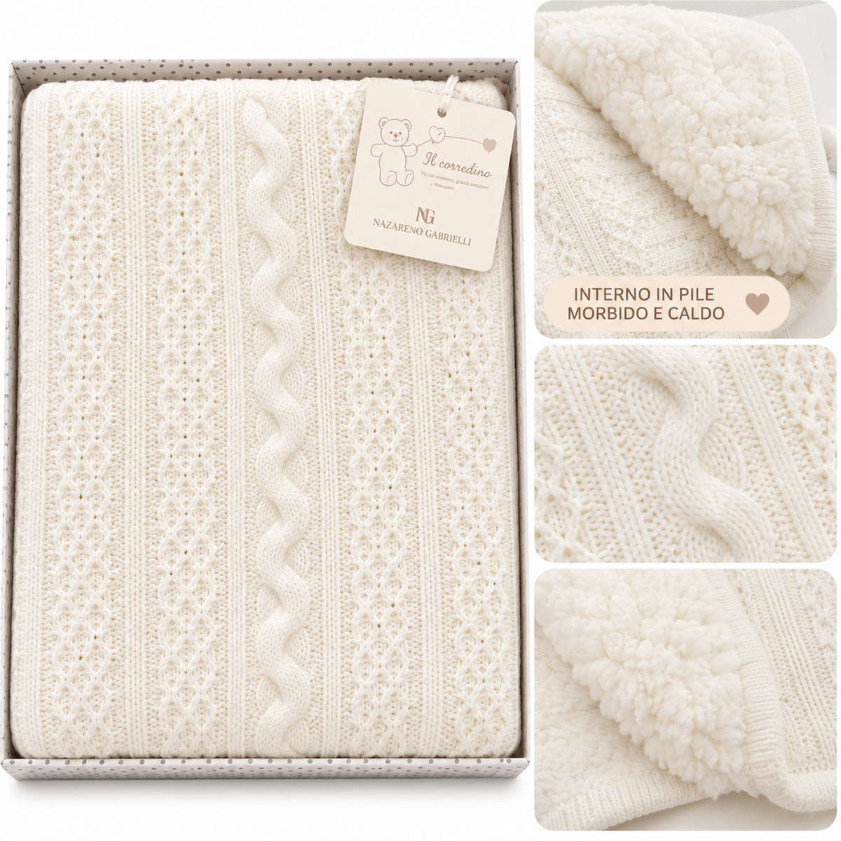 Copertina Culla 70×90 cm in Maglia con Interno in Pile Ellepi