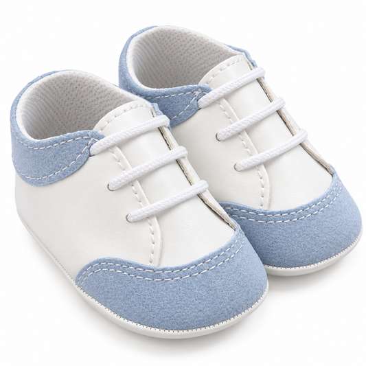 Scarpine Neonato Eleganti con Lacci – Bianco e Azzurro 802