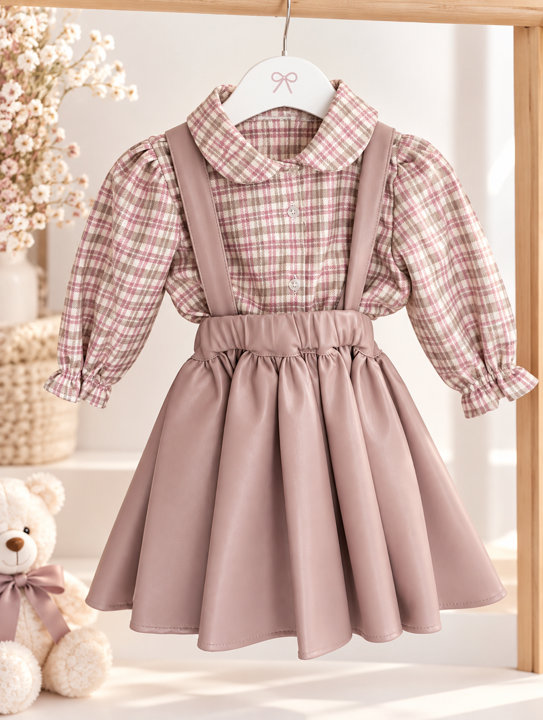 Completo Bimba in Ecopelle e Camicia a Quadri