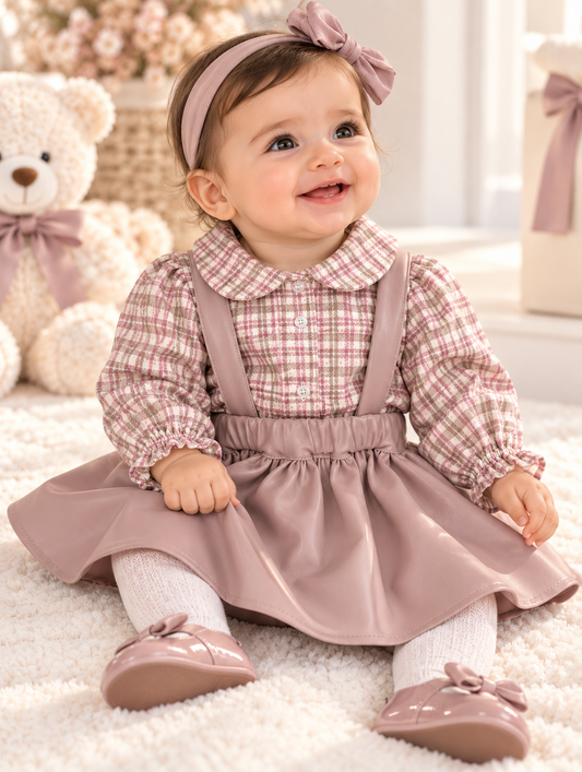 Completo Bimba in Ecopelle e Camicia a Quadri