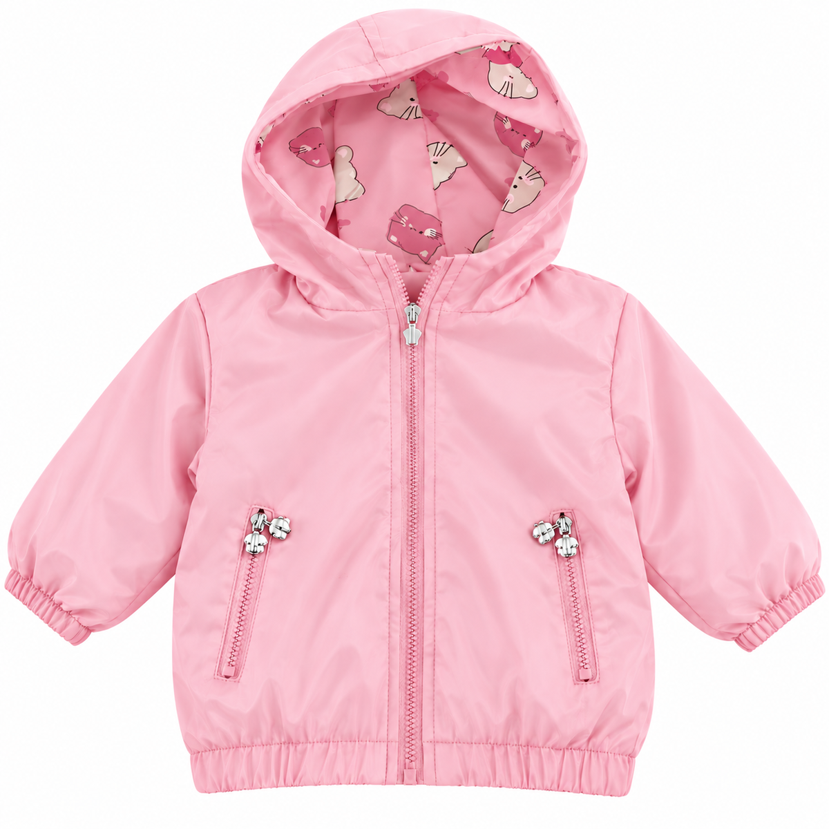 Giubbino Reversibile Bambina con Cappuccio e Fantasia Gattini