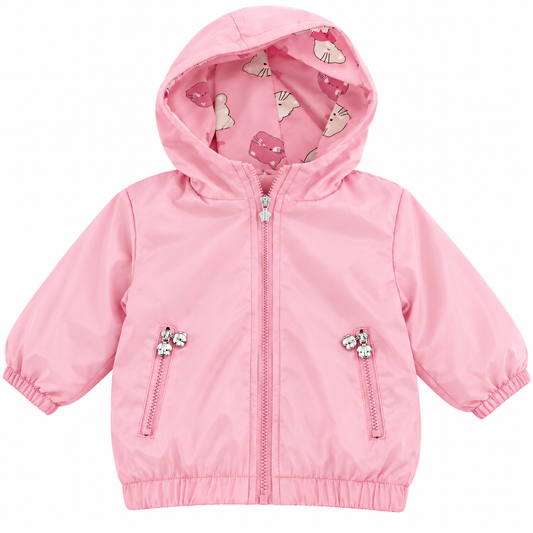 Giubbino Reversibile Bambina con Cappuccio e Fantasia Gattini