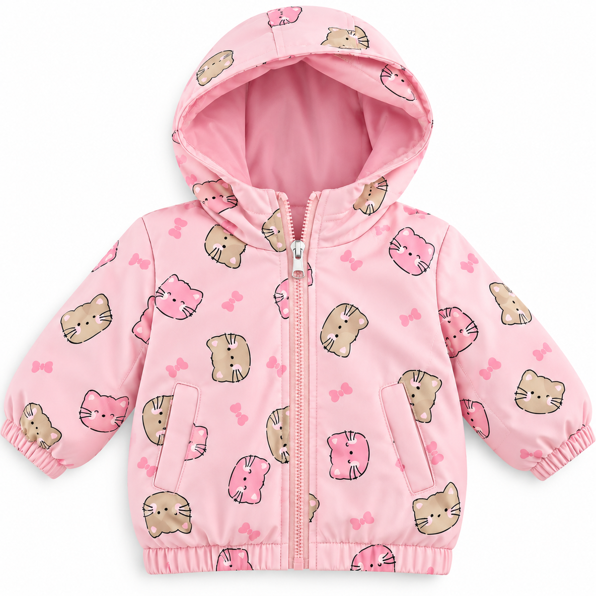 Giubbino Reversibile Bambina con Cappuccio e Fantasia Gattini