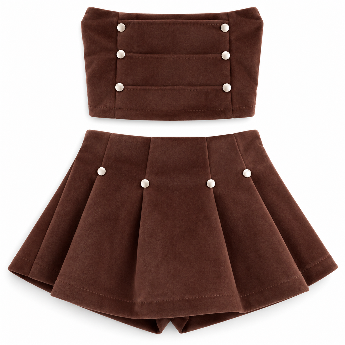 Completo Bambina in Ecopelle Scamosciata con Gonna Plissé