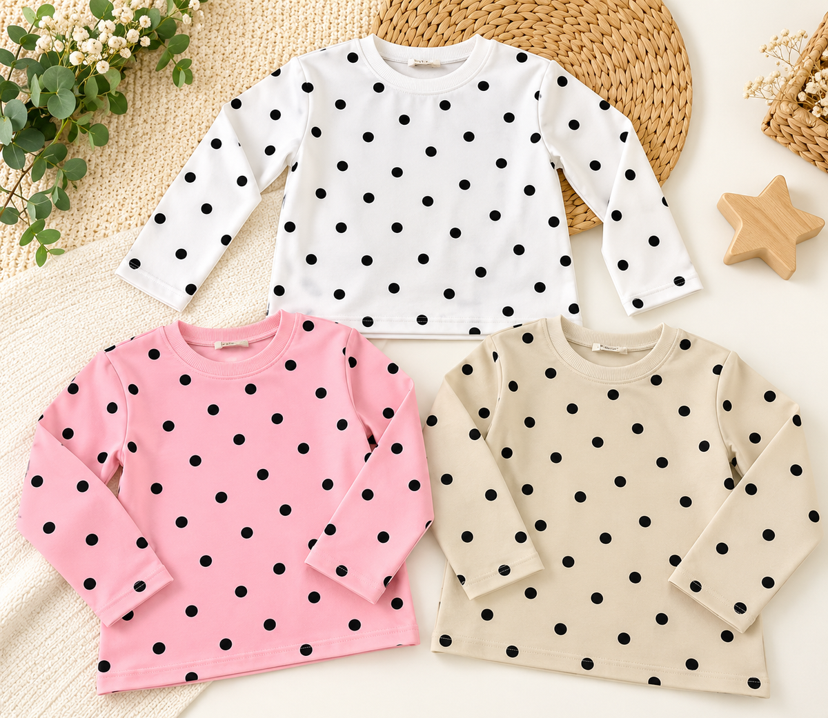 Maglia Bambina Pois a Manica Lunga