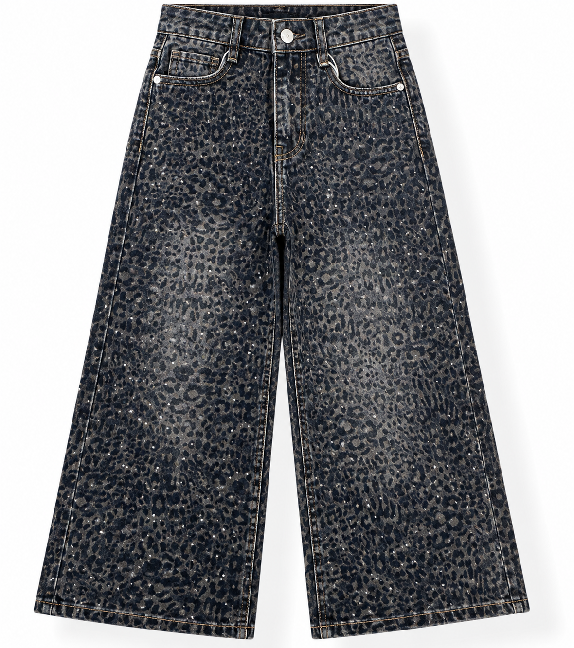Jeans Wide Leg Animalier con Dettagli Luminosi