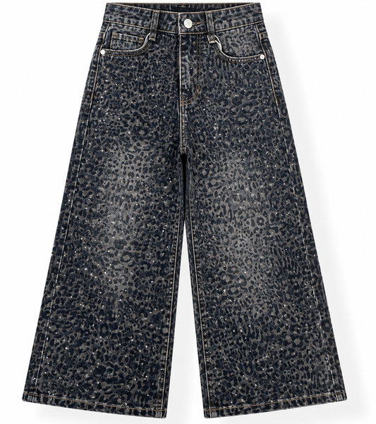 Jeans Wide Leg Animalier con Dettagli Luminosi