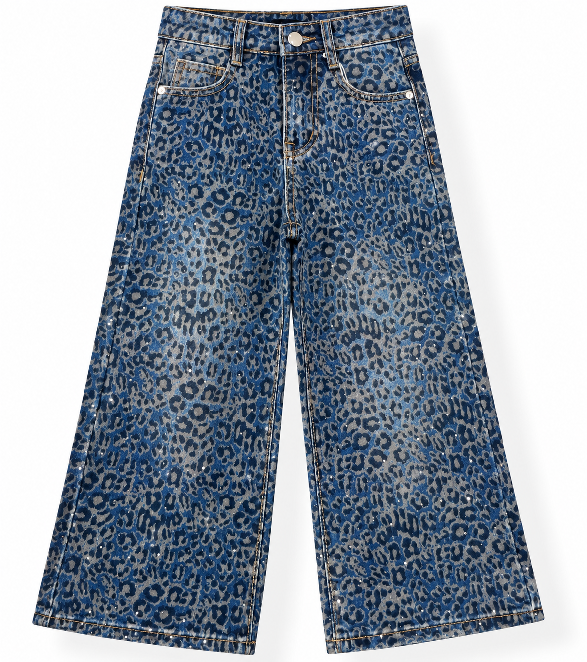 Jeans Wide Leg Animalier con Dettagli Luminosi