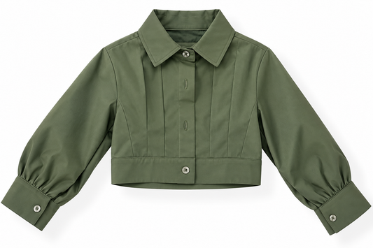 Camicia Cropped con Colletto e Maniche a Palloncino