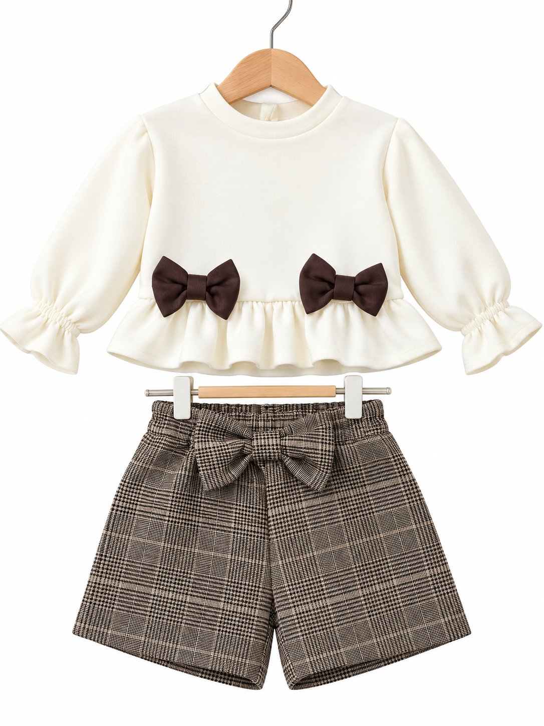 Completo Bambina Blusa con Fiocchi e Shorts