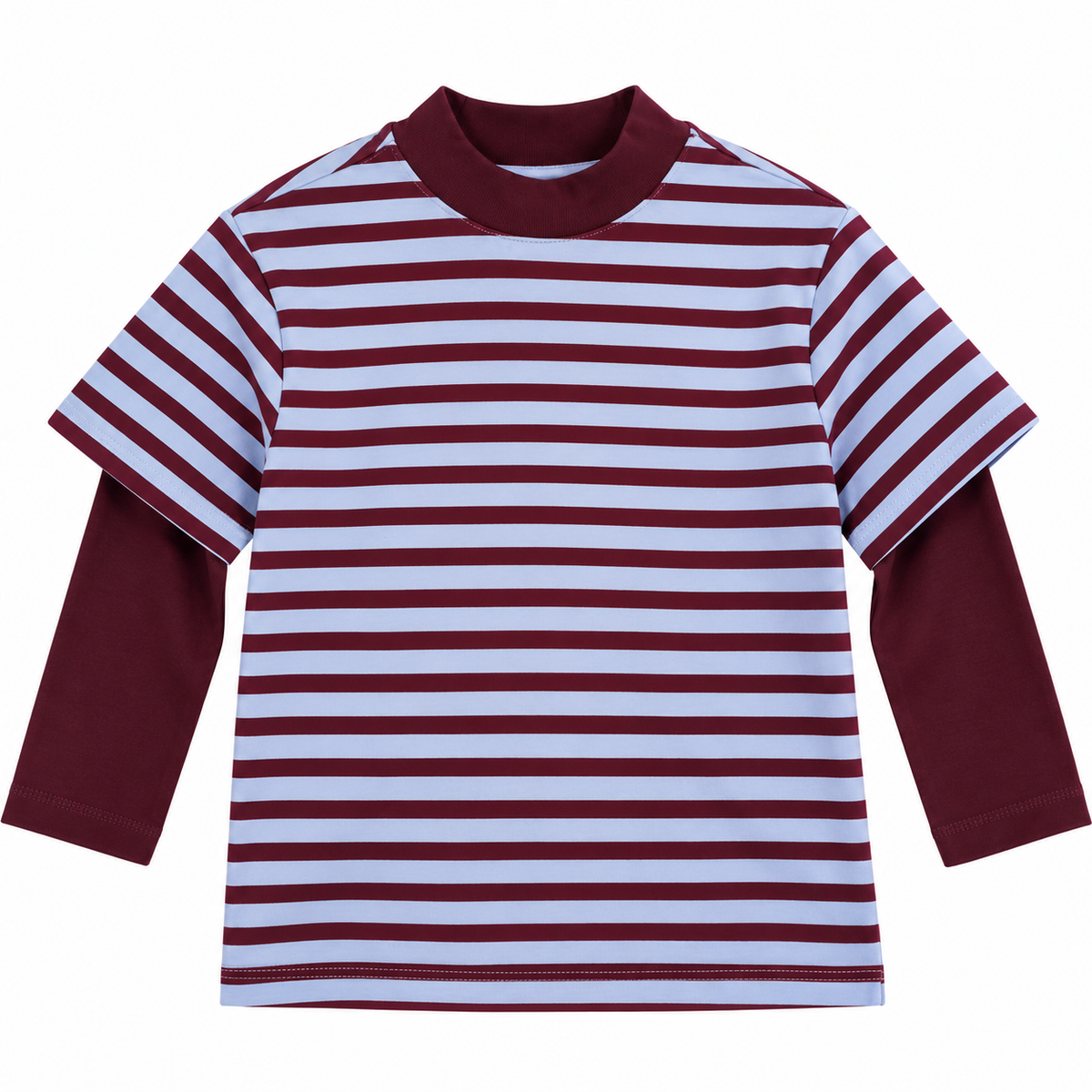 T-Shirt Bambino a Righe con Manica Lunga Effetto Sovrapposto