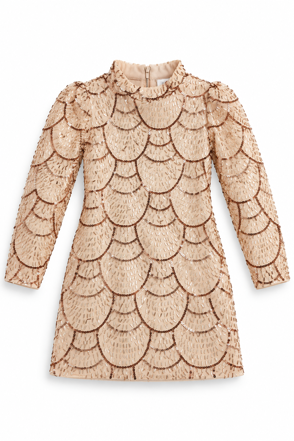 Abito Elegante Bambina a Manica Lunga con Paillettes e Perline