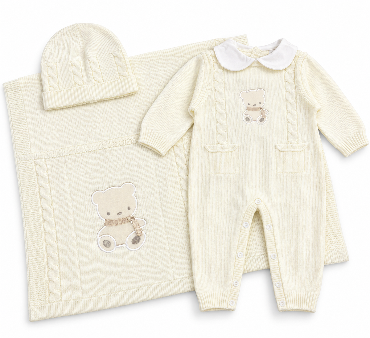 Completo Nascita Neonato in Maglia con Orsetto Pastello