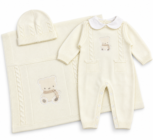 Completo Nascita Neonato in Maglia con Orsetto Pastello