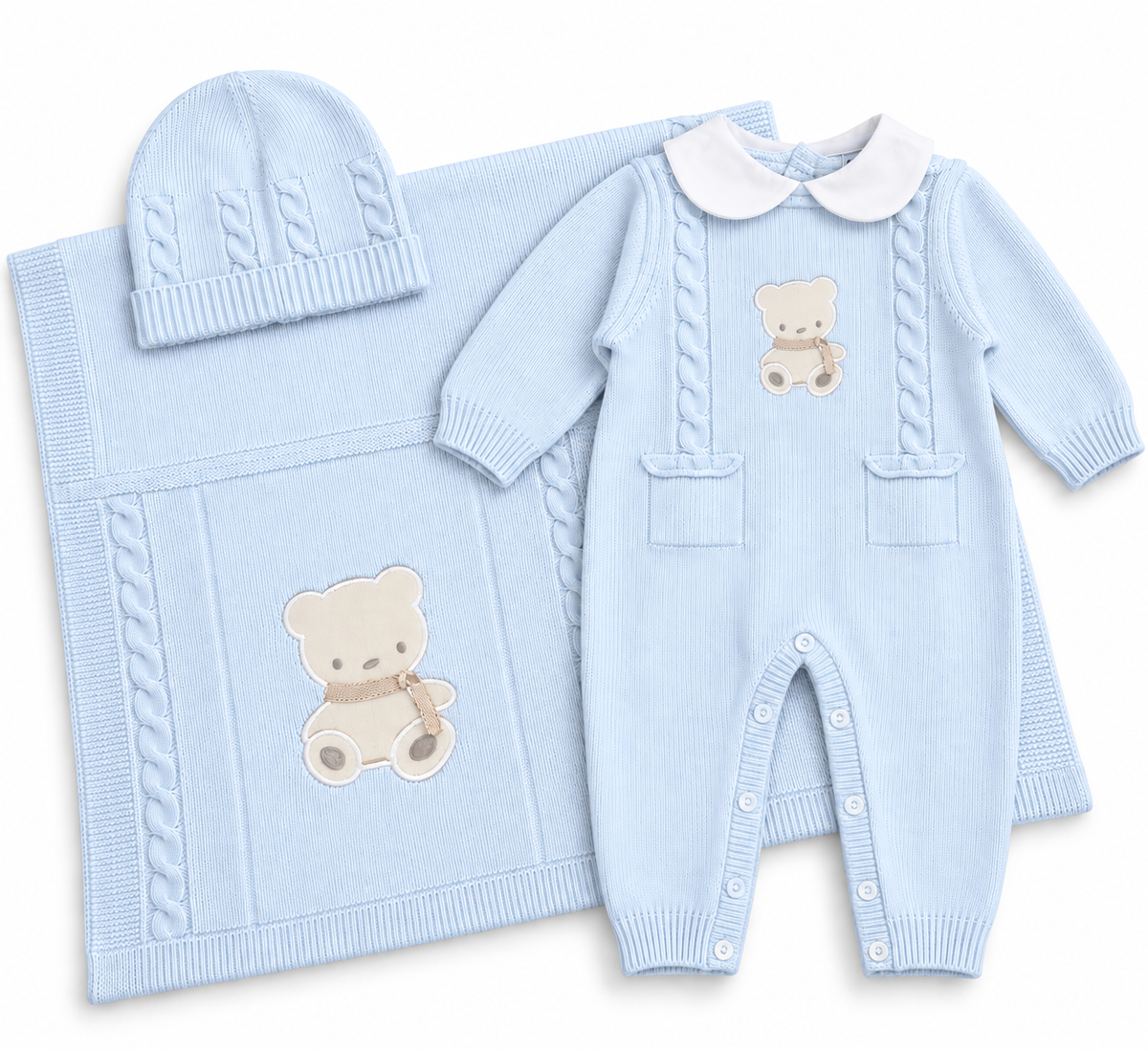 Completo Nascita Neonato in Maglia con Orsetto Pastello