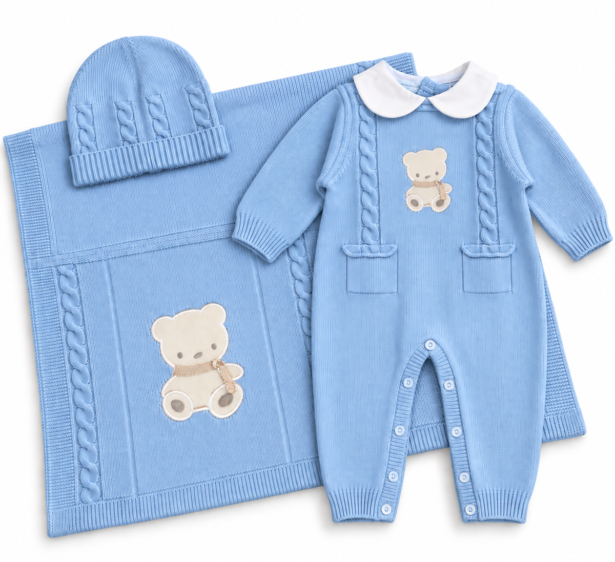 Completo Nascita Neonato in Maglia con Orsetto Pastello