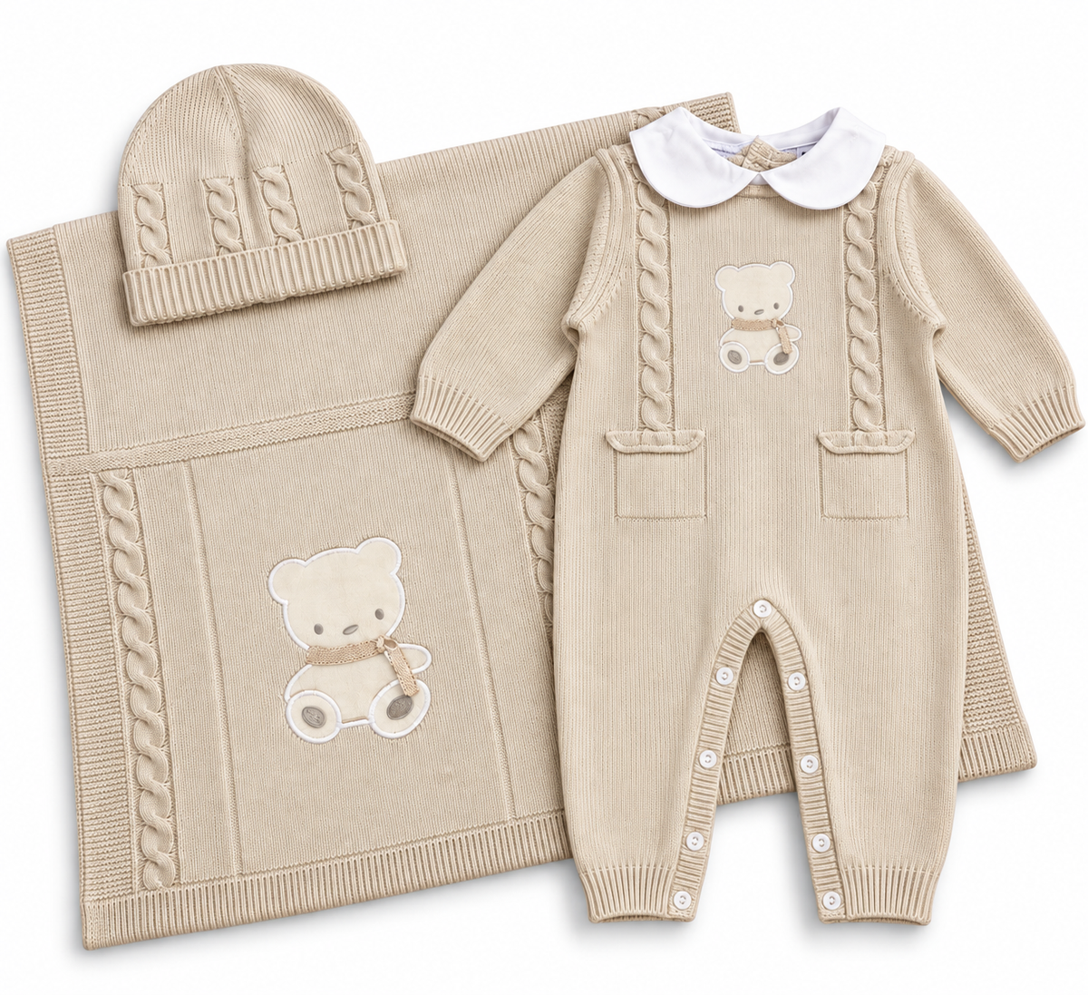 Completo Nascita Neonato in Maglia con Orsetto Pastello
