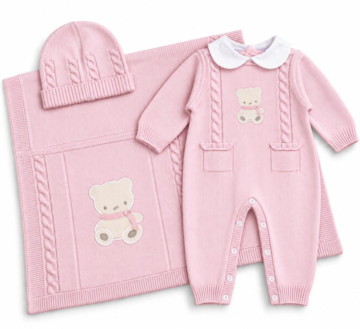 Completo Nascita Neonato in Maglia con Orsetto Pastello