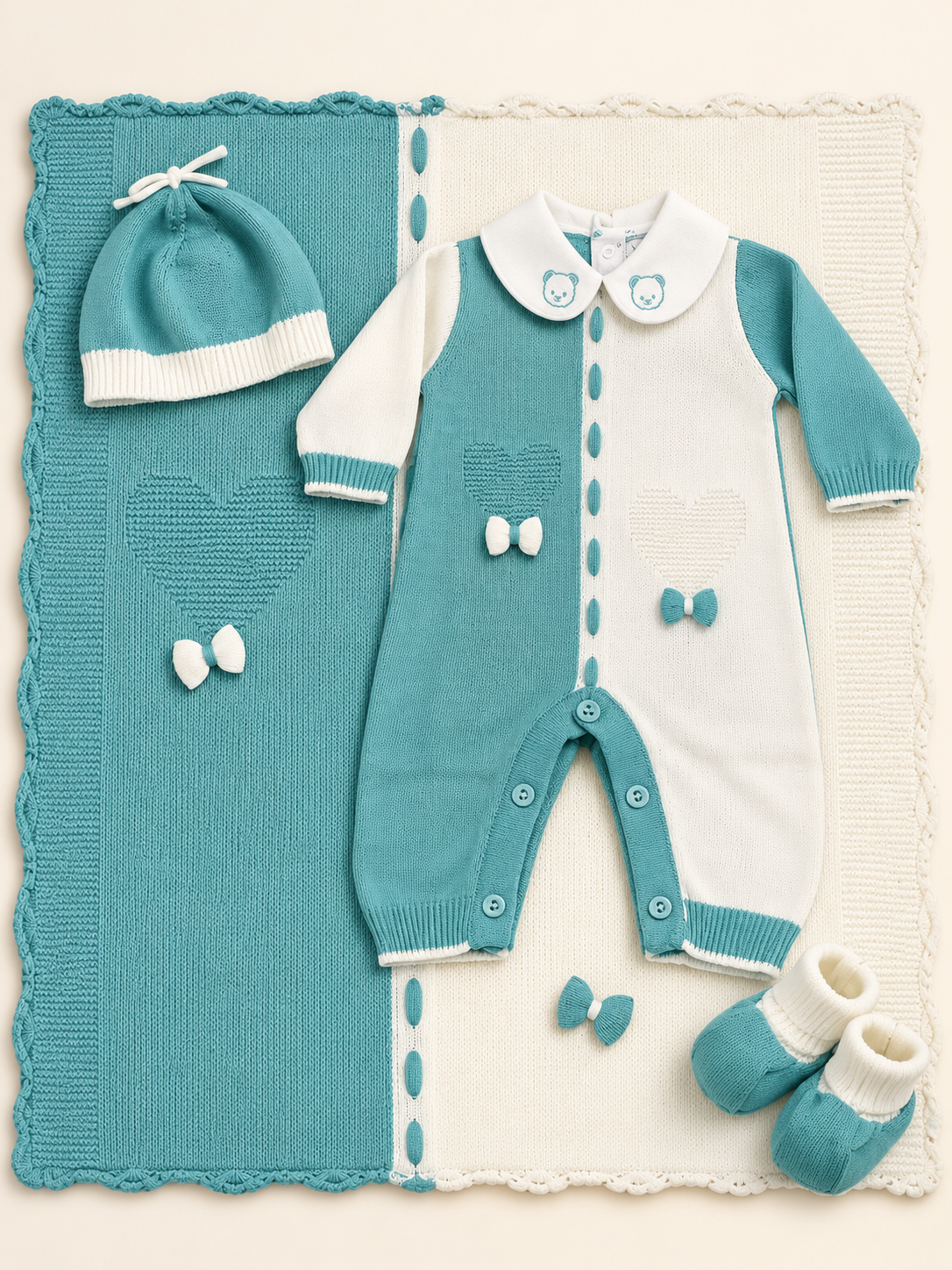 Completo Neonato in Maglia con Copertina – Prime Emozioni 4060G