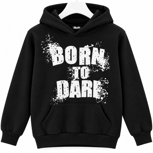 Felpa Bambino Nera con Cappuccio e Stampa “Born to Dare” 2104