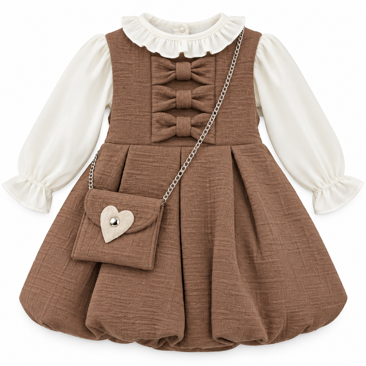 Vestitino elegante da bambina con camicetta e borsetta coordinata