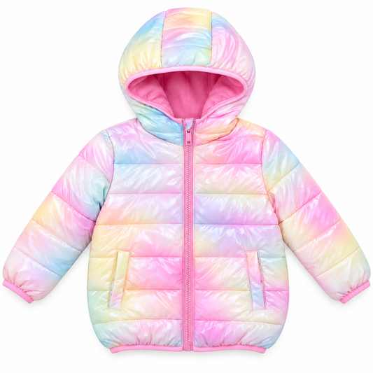 Giubbotto Bambina Imbottito Iridescente con Cappuccio