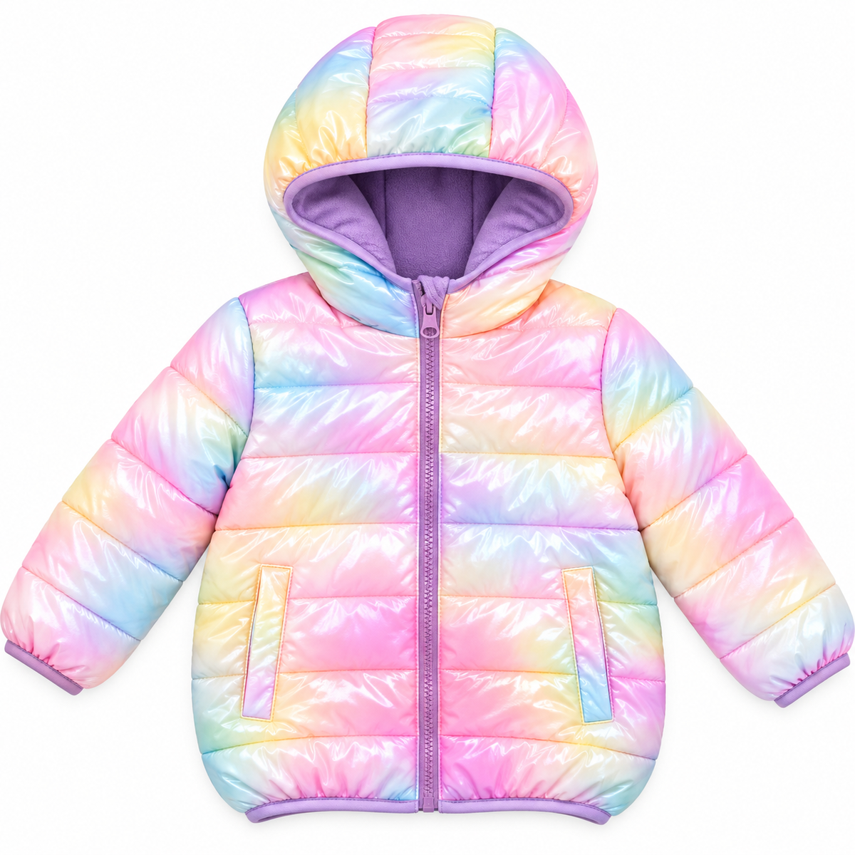 Giubbotto Bambina Imbottito Iridescente con Cappuccio