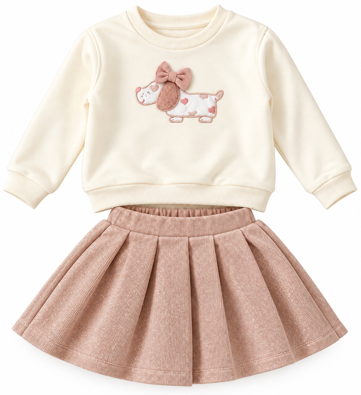 Completo bambina felpa con cagnolino e gonna lurex