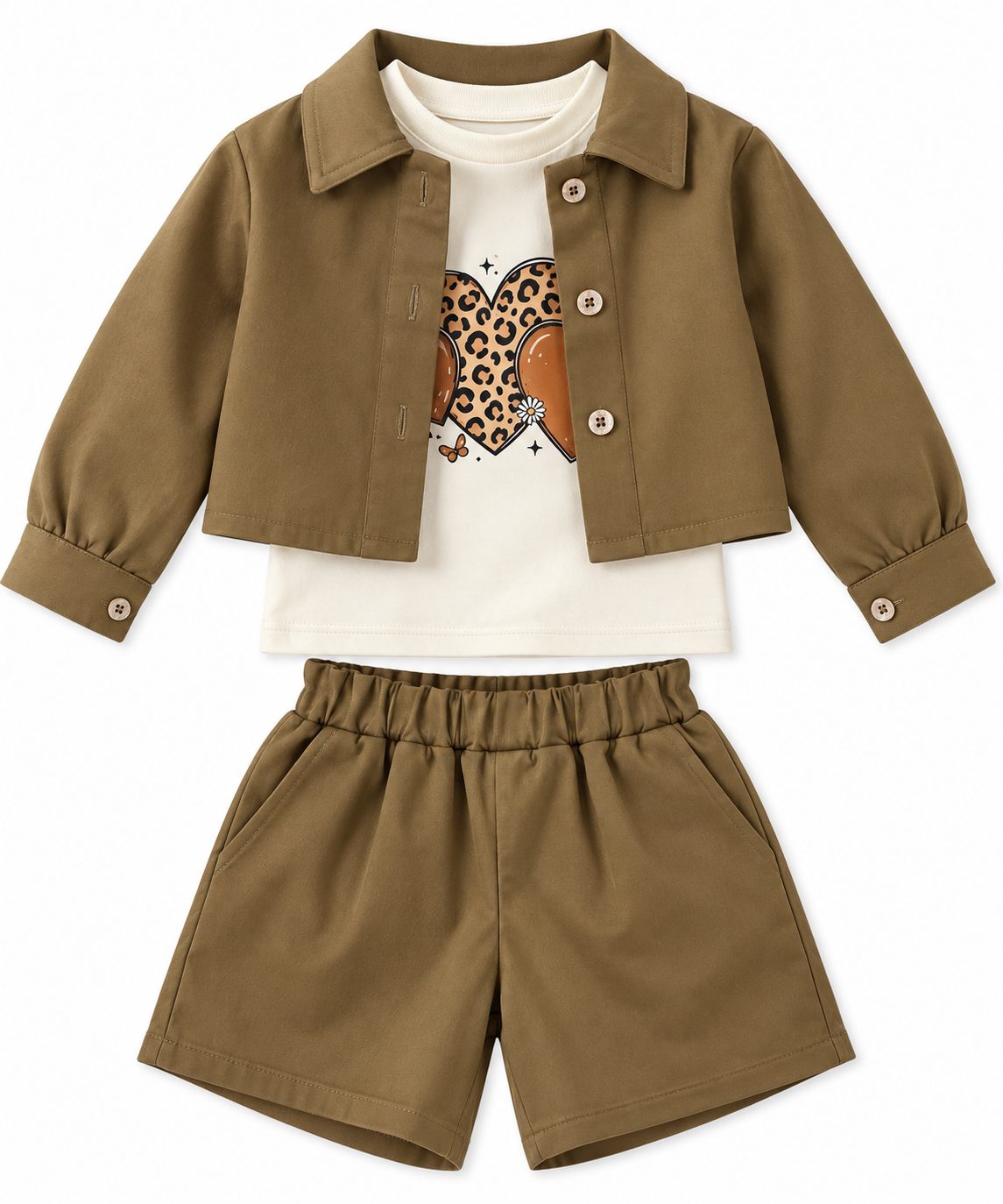 Completo Bambina 3 Pezzi con Giacca, T-Shirt e Shorts 92