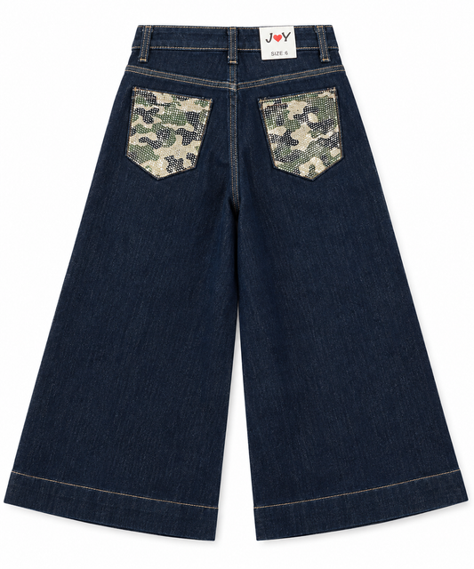 Jeans Bambina a Palazzo con Tasche Decorate 995