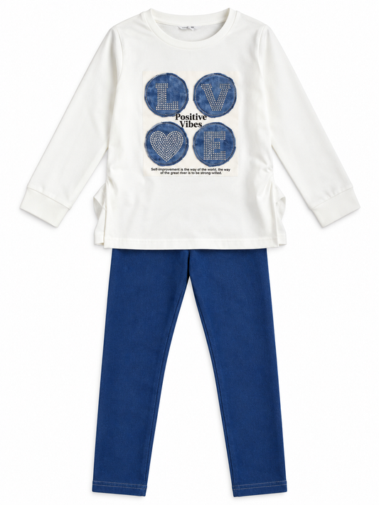 Completo caldo cotone effetto jeans