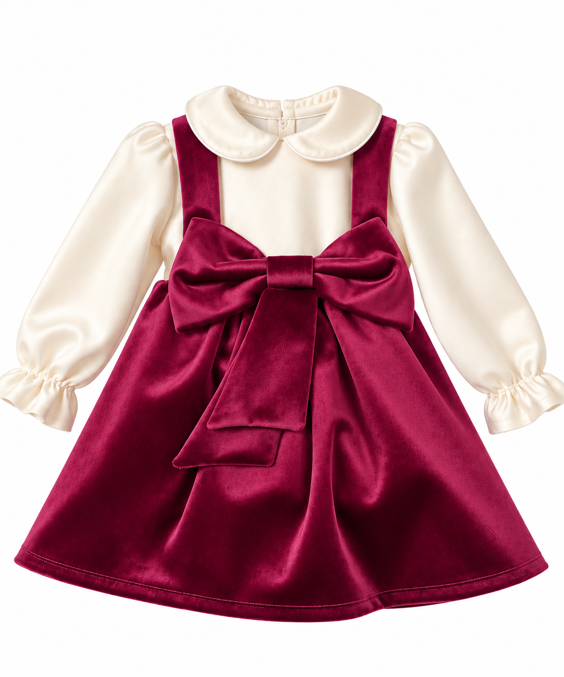Vestitino Elegante da Bambina in Velluto Rosa con Maxi Fiocco