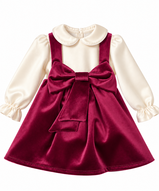 Vestitino Elegante da Bambina in Velluto Rosa con Maxi Fiocco