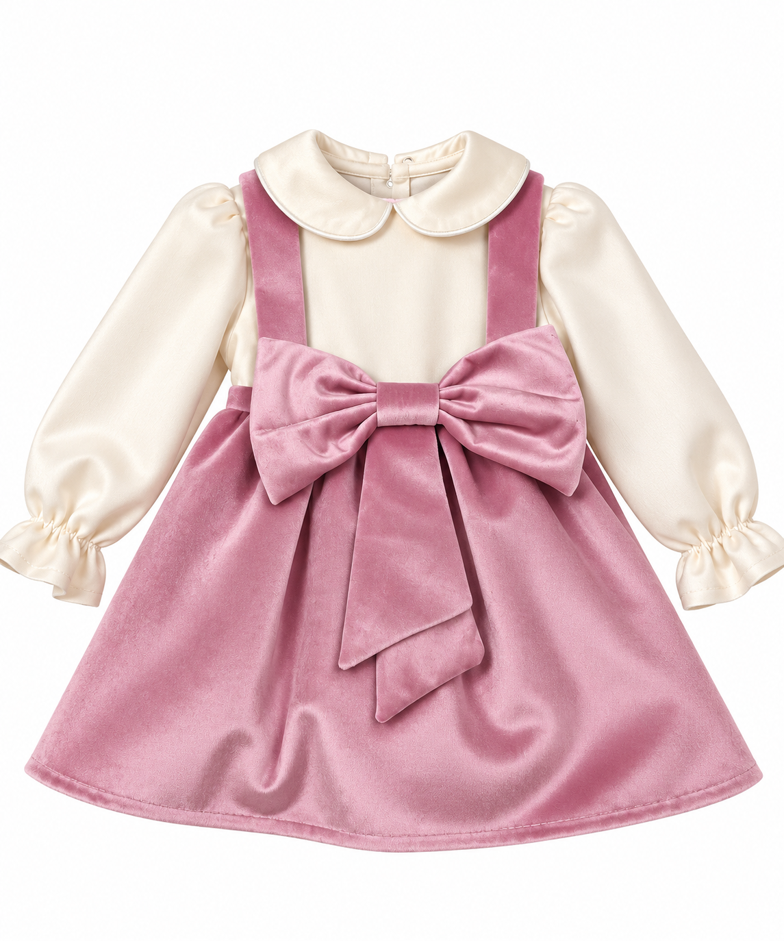 Vestitino Elegante da Bambina in Velluto Rosa con Maxi Fiocco