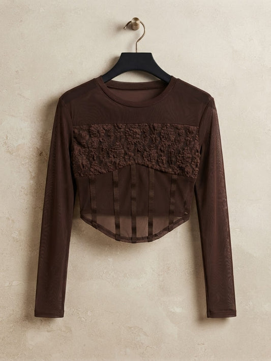 Crop Top in Mesh con Dettagli Corsetto 8266