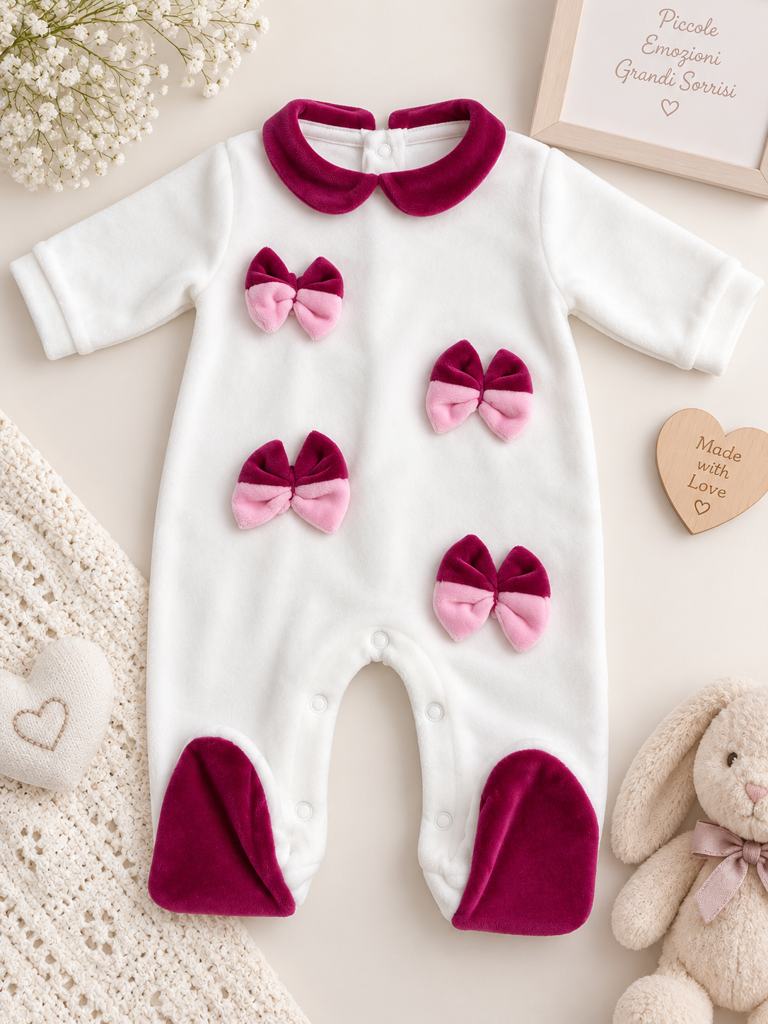 Tutina neonata in ciniglia con fiocchi 🎀 0051 Giubebè