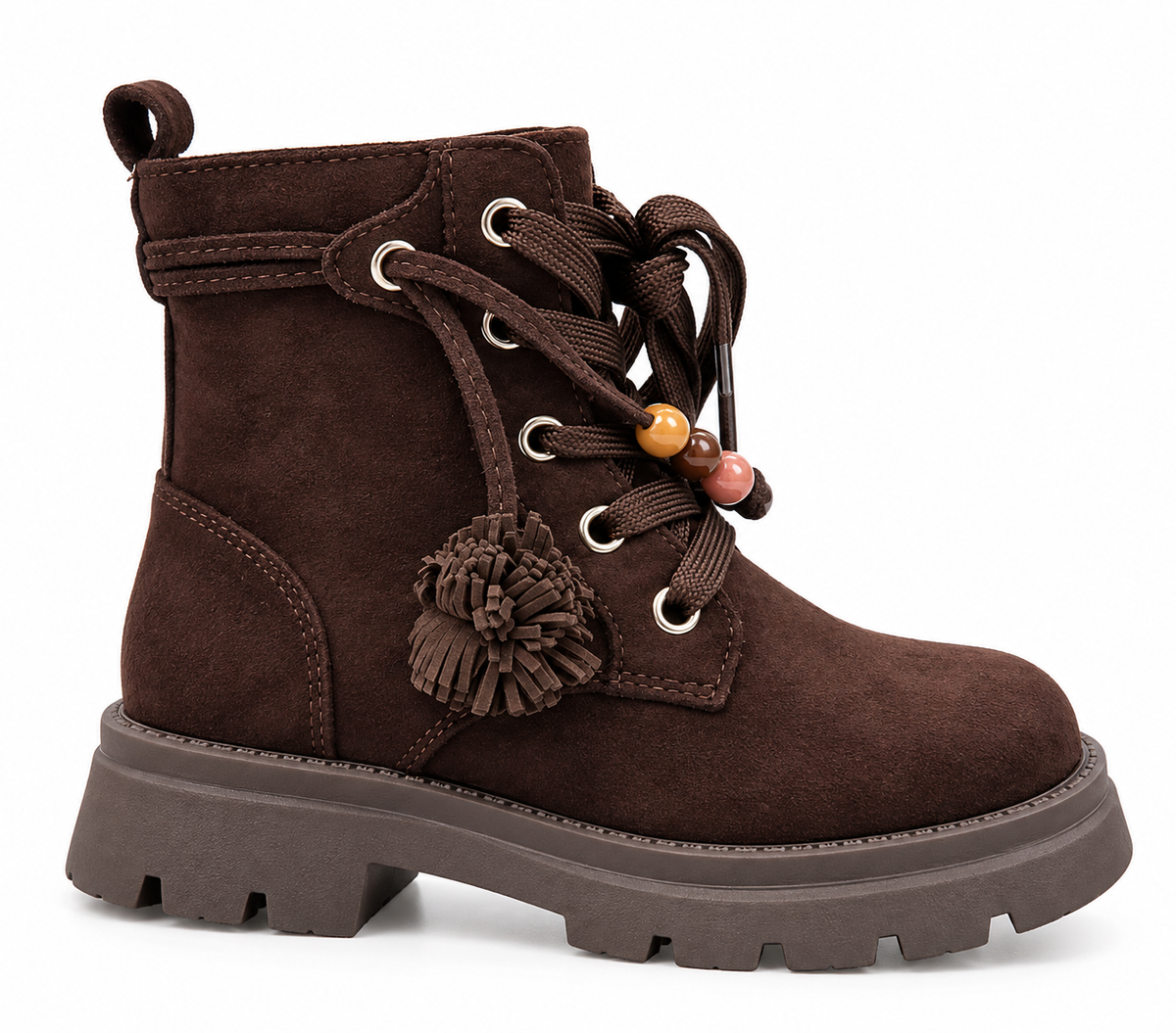Anfibio Bambina Marrone con Pompon e Perline Decorative