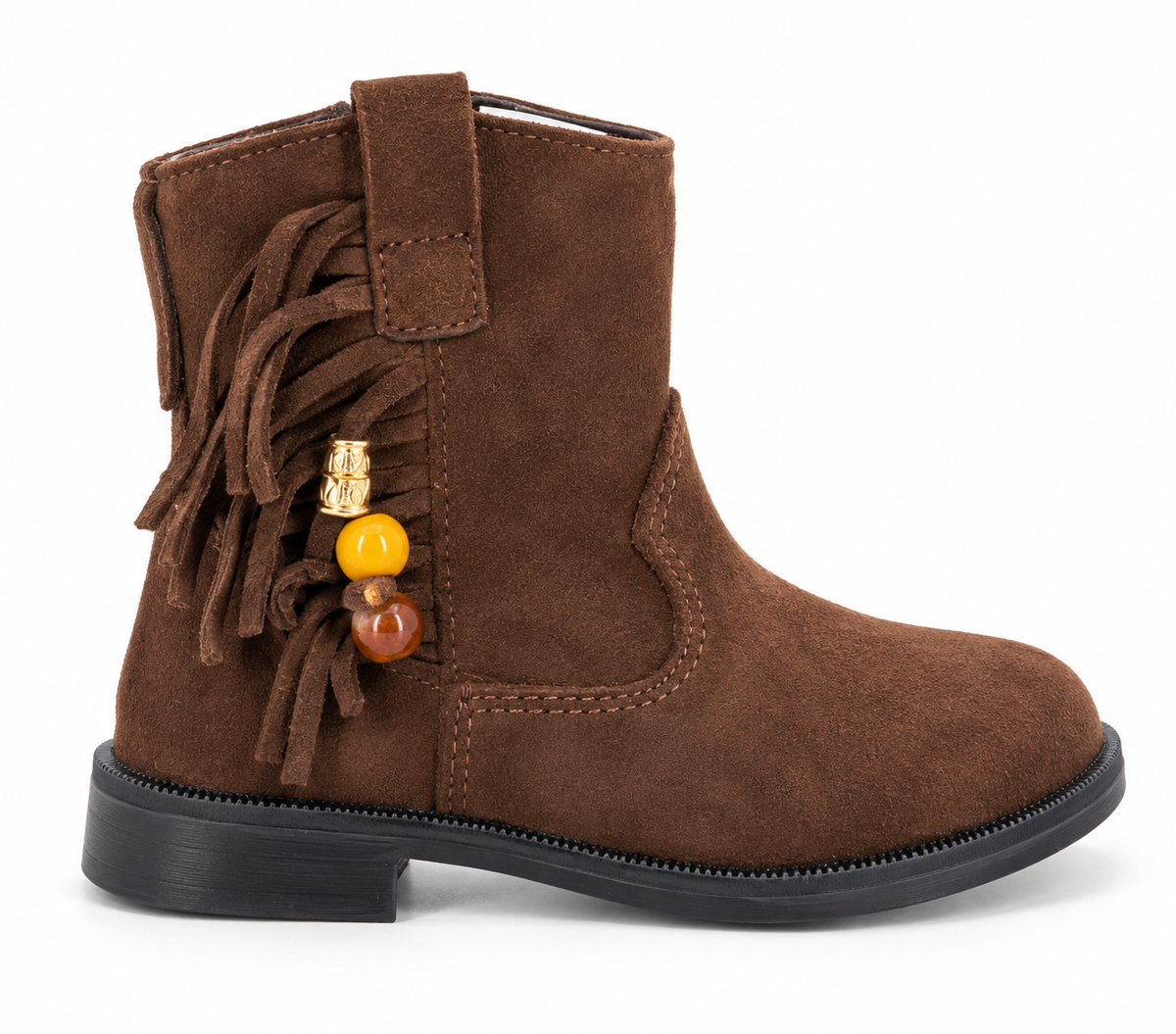 Stivaletto Bambina Marrone Scamosciato con Frange e Perline