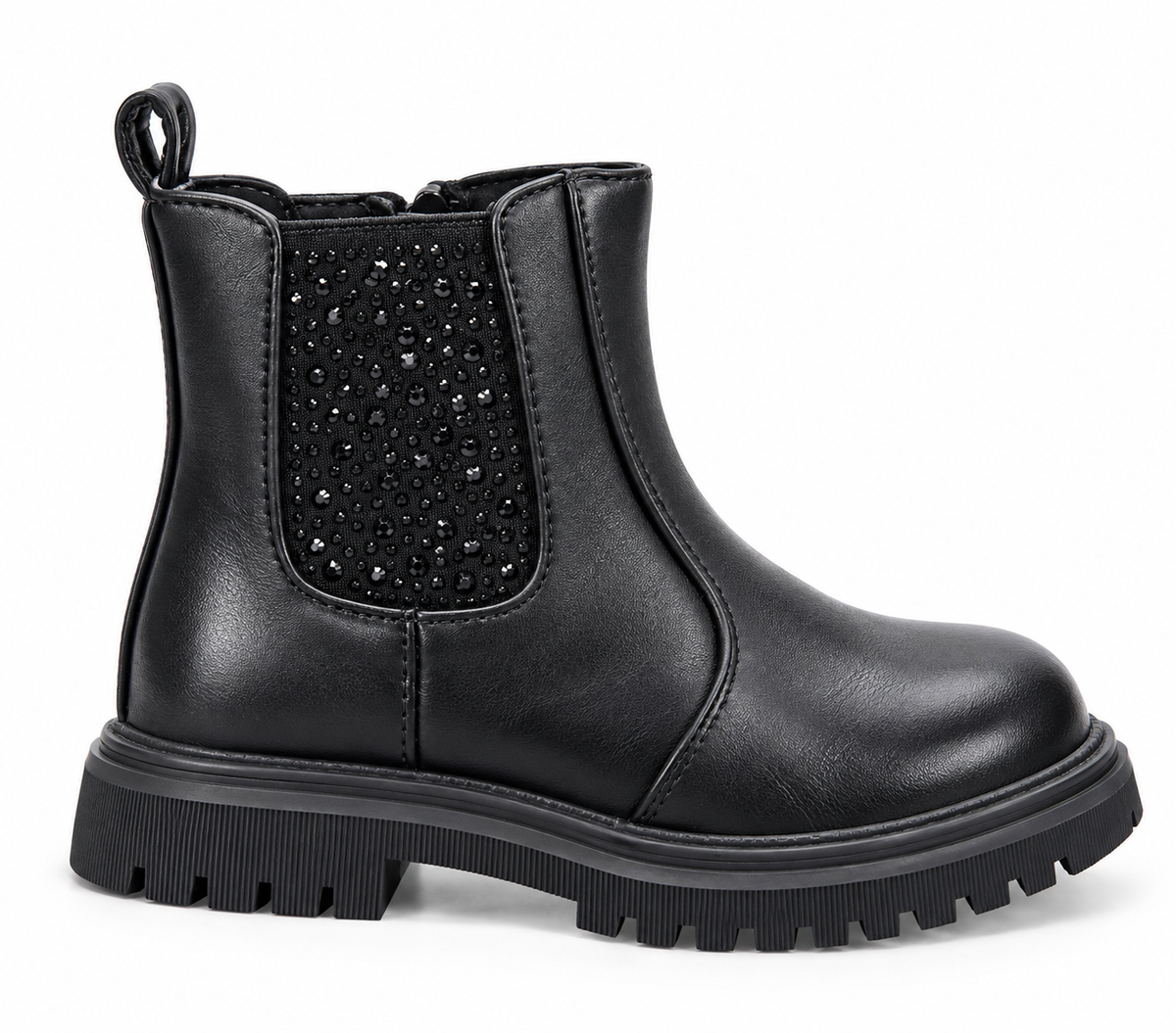 Stivaletto Bambina Nero con Strass e Suola Carrarmato
