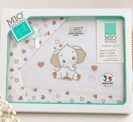 Mio piccolo- Completo Lenzuola 3 Pezzi Carrozzina elefante